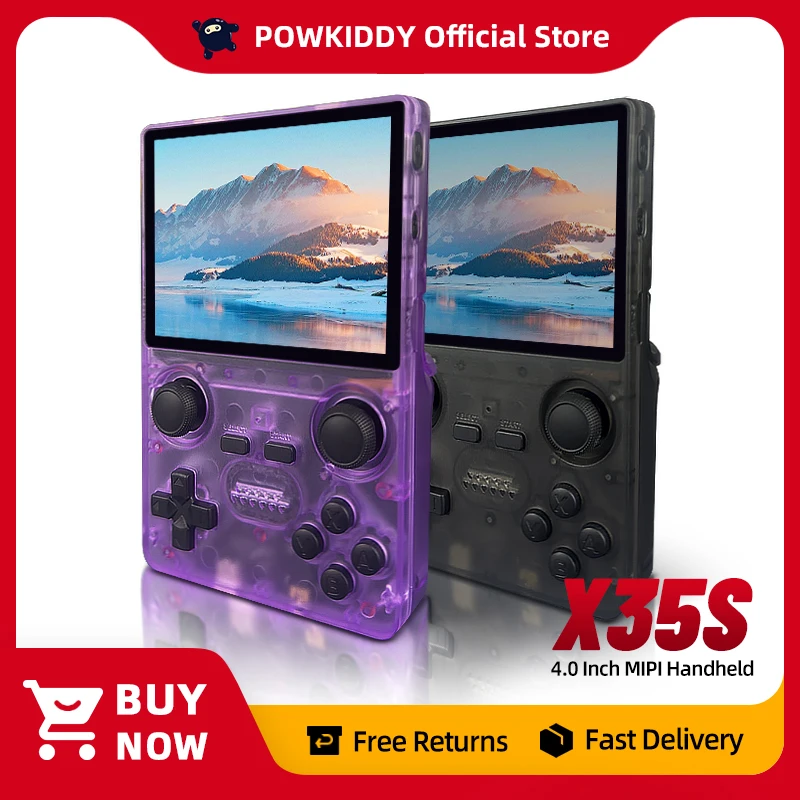 New POWKIDDY X35S 3.5 inch IPS Screen 640x480 Retro RK3566 Handheld Game Console Opendinglinux Hall Joystick Children's Gifts