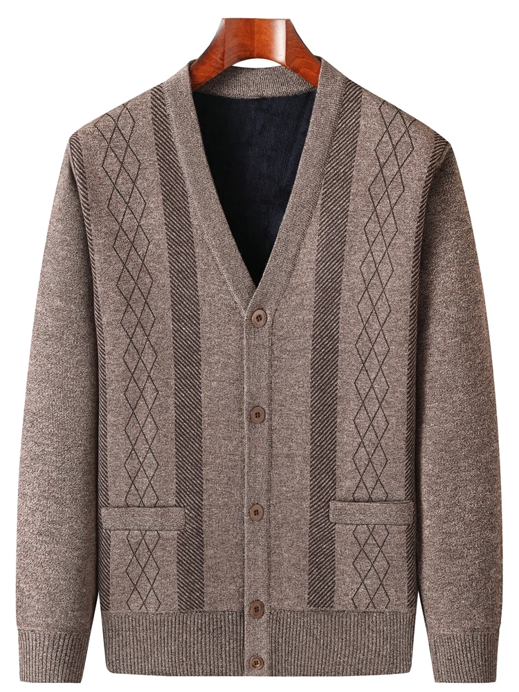 

Thiened Fce Men's Knitted Sweater Coat Warmth Midlife Faionable V-ne Winter Busin Casual Sle Polyester Fiber