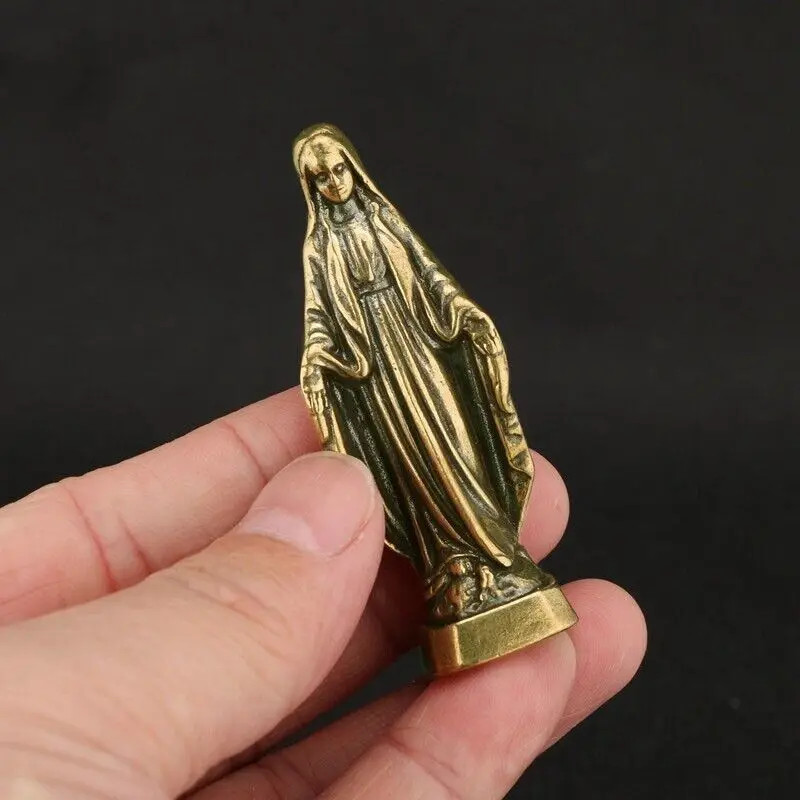 Pure Brass Mary Figurine Miniature Ornament Small Statue Craft Tabletop Decoration