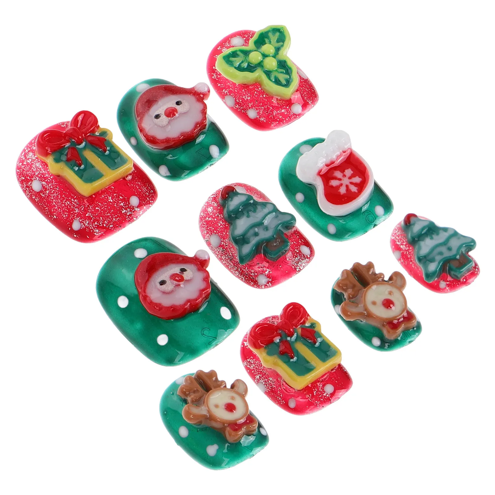 짧은 가짜 손톱 크리스마스 테마 수제 네일 아트 스티커 여성용 겨울 파티 풀 커버 팁 프레스온 네일