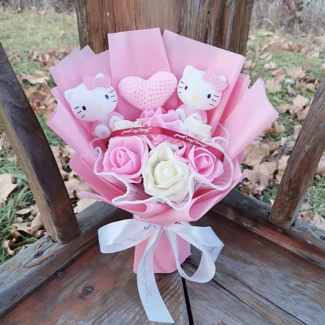 Anime hello kitty anime estilos periféricos buquê artificial rosa flores casamento natal presente do dia dos namorados