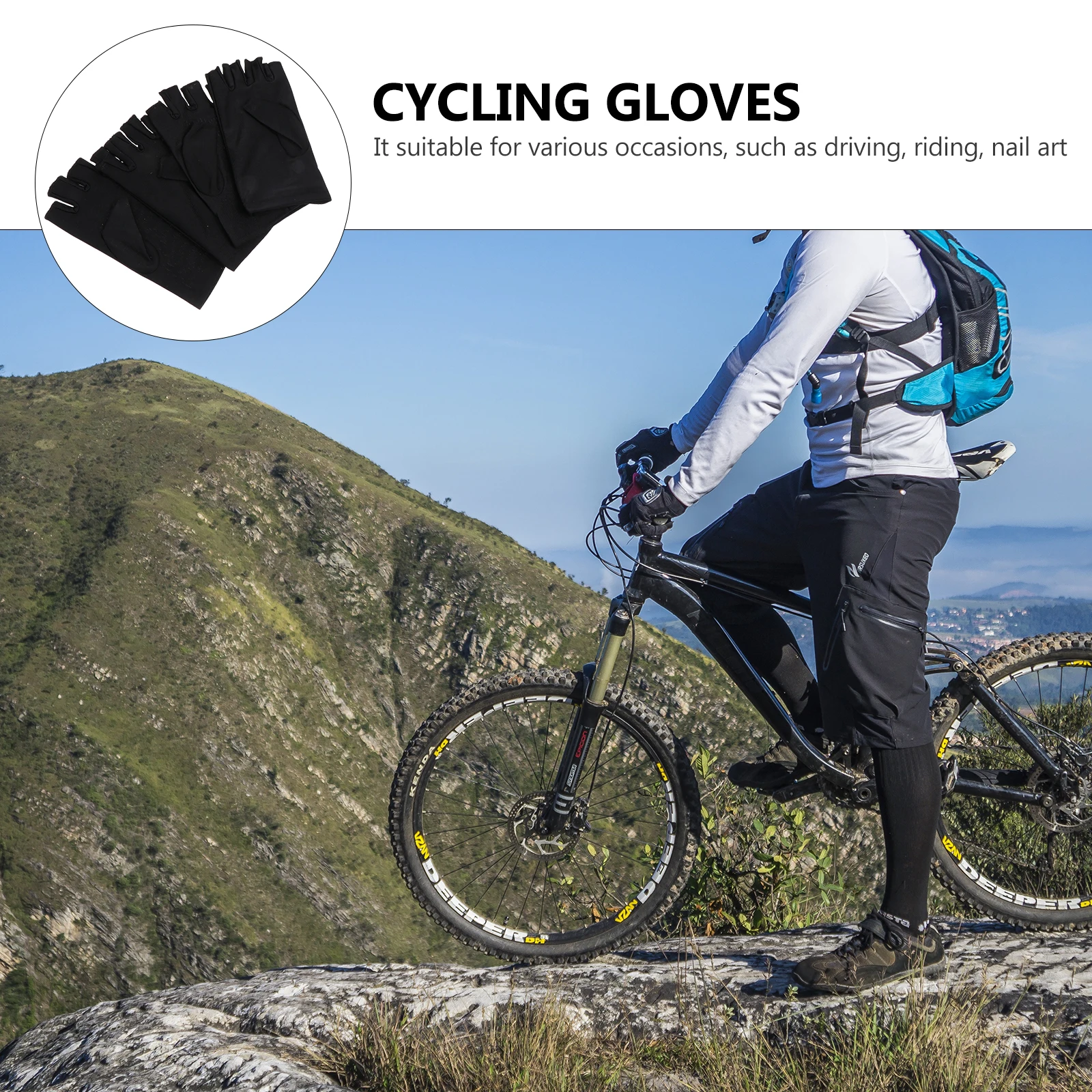 

2 Pairs Exercise Sunscreen Finger Cover Running Gloves Breathable Bike Black Man