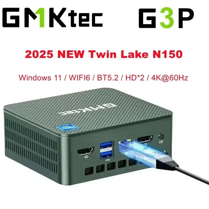 كمبيوتر صغير GMKtec G3 Plus 2025 جديد Twin Lake N150 Mutil-Core Windows 11 Pro DDR4 NVMe SSD WIFI6 BT5.2 4K HD كمبيوتر مكتبي كمبيوتر صغير