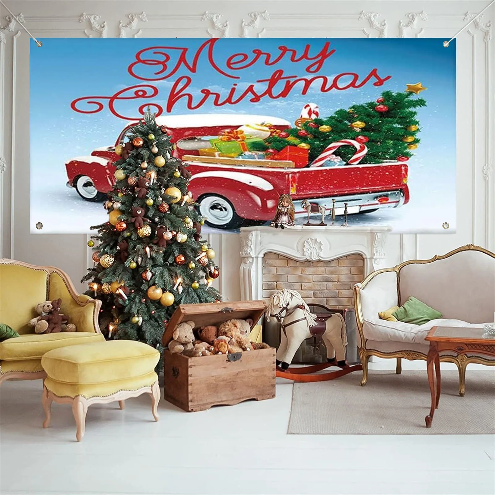 7x8 Ft Holy Night Christmas Outdoor Garage Door Banner Blue Day Of Sleigh Deer Large Christmas Event Planner Organizer Bag