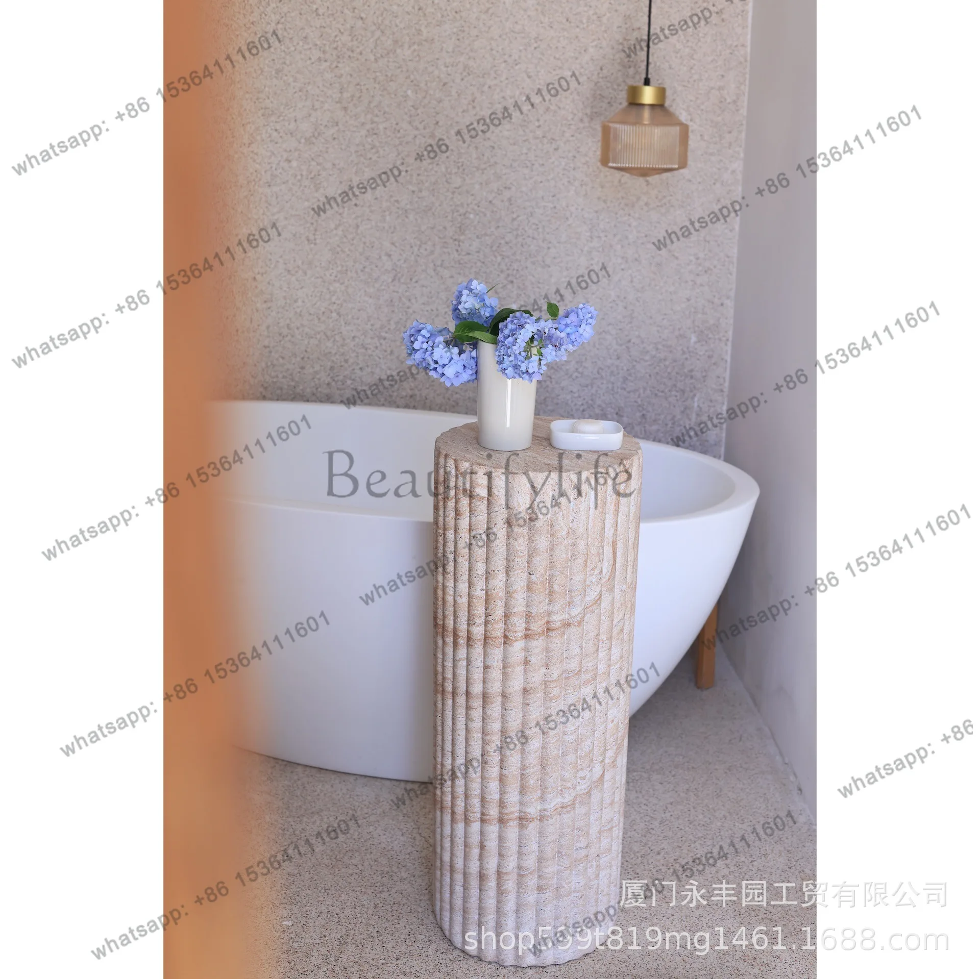 Zj. Retro marble grain edge several high Roman column base living room sculpture ornament
