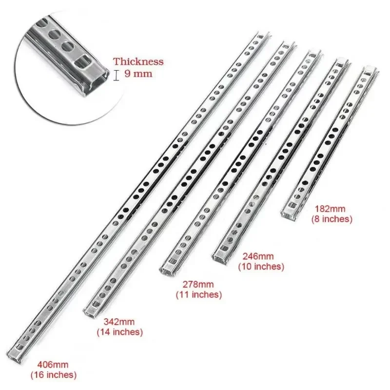1Pair Drawer Slide Ball Guide Micro Two Sections 17mm Wide Steel Fold Drawer Steel Ball Slide Rail Furniture Hardware Fittings