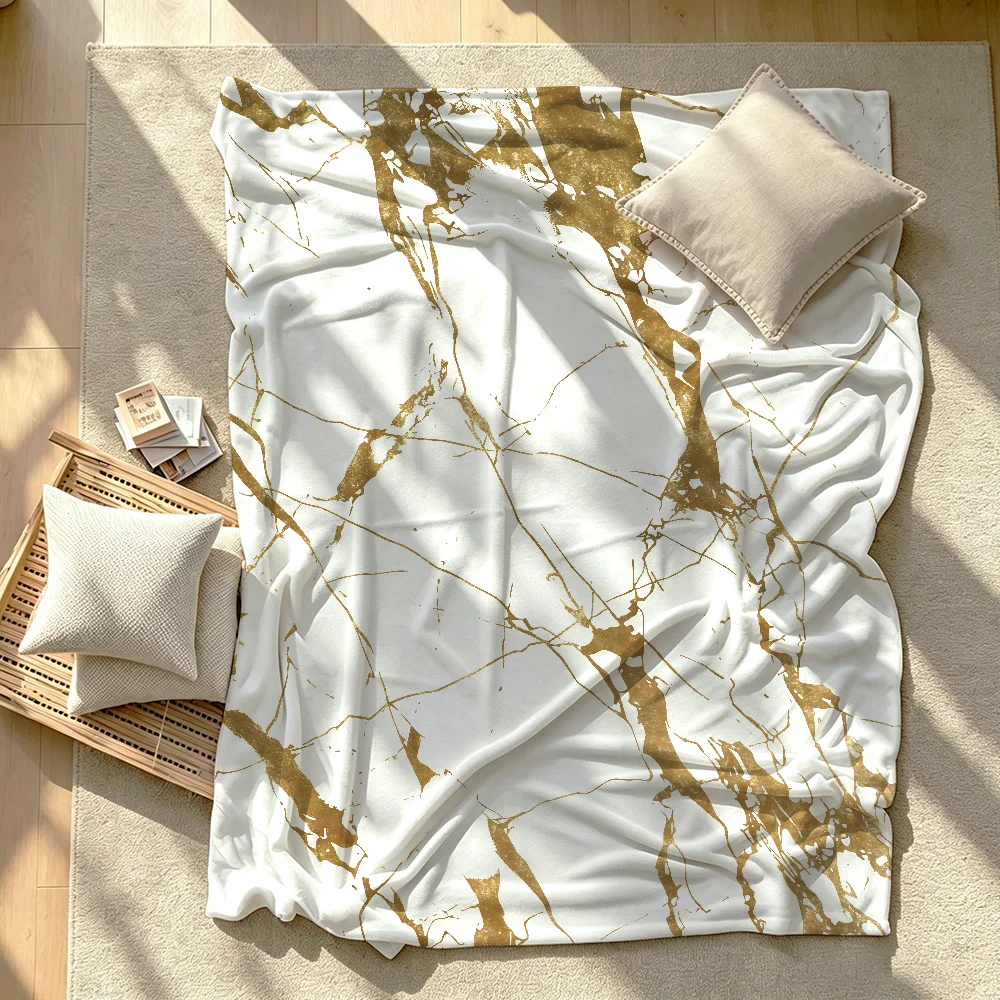 Golden Marble Patterns Blanket Soft Warm And Thick Perfect For Bedroom Living Room Bed Sofa Camping Picnic Office Gift