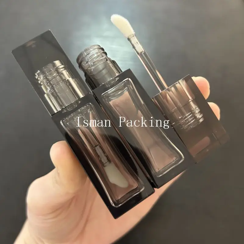 50Pcs Crystal Full Clear Black 10ml Square Lip Gloss Tubes Refillable Bottles Liquid Lipstick Container With Wands Brush