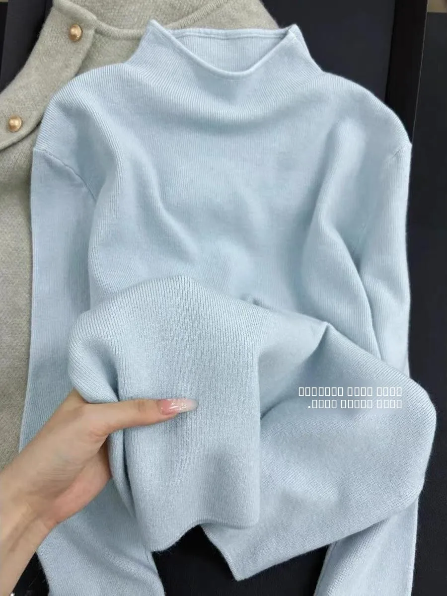 

Slimming f High Ne Knitwear Women's Innerwear Miu Series Kaozhi Autumn Winter Cotton Long Sve Color Sweater