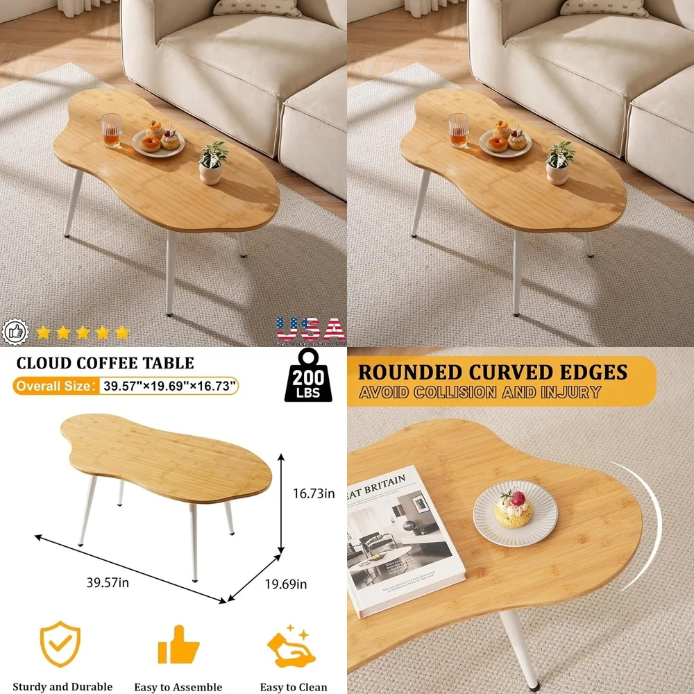 طاولات المقهى الحديثة ذات التصميم السحابي مع سطح من الخيزران وأرجل من الفولاذ المقاوم للصدأ لغرفة المعيشة أو الاستخدام المكتبي #1