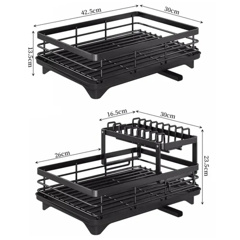 New Dish Drying Rack Kitchen Adjustable Stainless Steel 2 Tier Plates Organizer Dish Bowl Drainer Storage Rack Kitchen Utensils