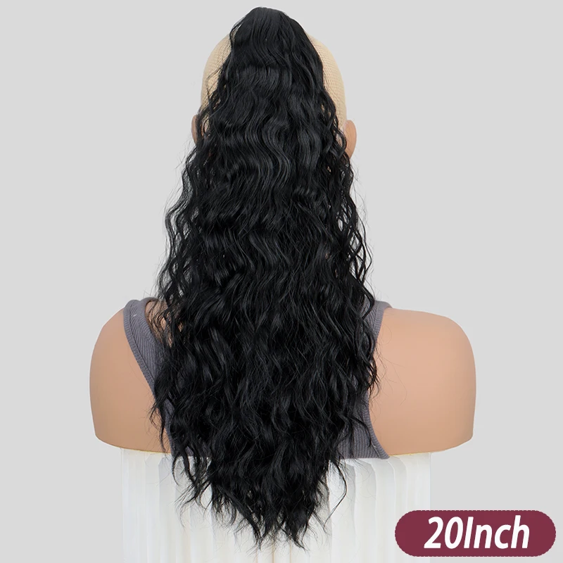 Synthetic 20Inch Long Wavy Curly Fluffy Ponytail Hair Extension Claw Clip in Hairpiece for Women Easy Wear Daily Use