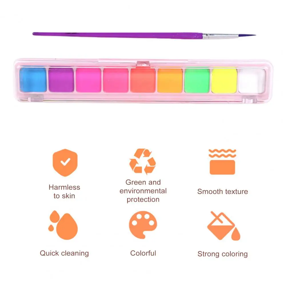 يوصى باستخدام اختبار الصباغ مجموعة طلاء الوجه الاحترافية المكونة من 9 ألوان لمكياج الهالوين أصباغ غير قابلة للذوبان في الماء مع فرشاة الرسم