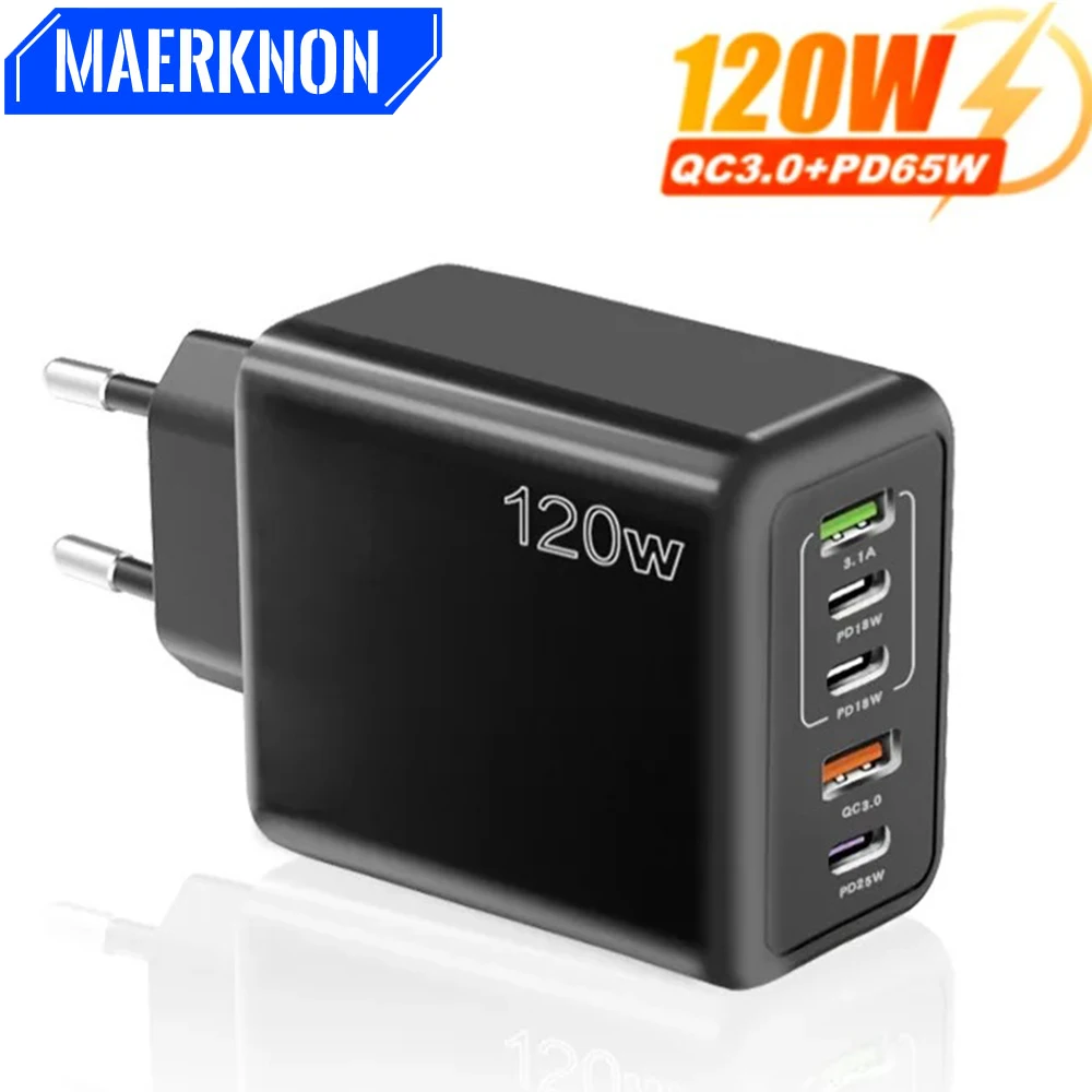 Total 120W USB Fast Charger Multi Ports USBC PD Charger Quick Charge 3.0 Wall Phone Charger Adapter for iPhone 16 15 14 Samsung