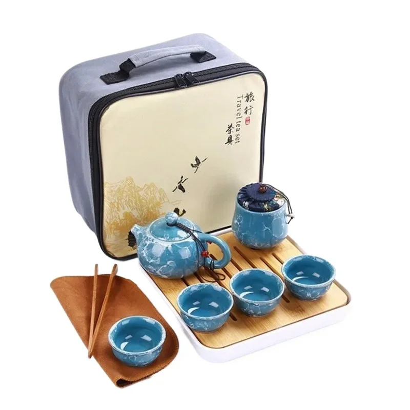 High-end Travel Kung Fu Tea Set Ceramic Chinese Teapot Porcelain Teaset Gaiwan  Cups of Tea Ceremony  Pot With Travel Bag