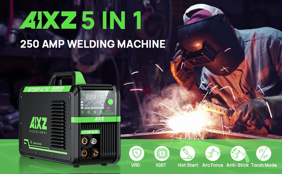 AIXZ 250 Ampere 5-in-1 HF TIG Schweißgerät AIT250P AC/DC Aluminium-Schweißgerät MMA ARC Argon Digital Puls TIG Schweißmaschine 2T/4T IGBT Inverter für Edelstahl Aluminium Hot Start Arc Force Anti-Stick – Detail 1