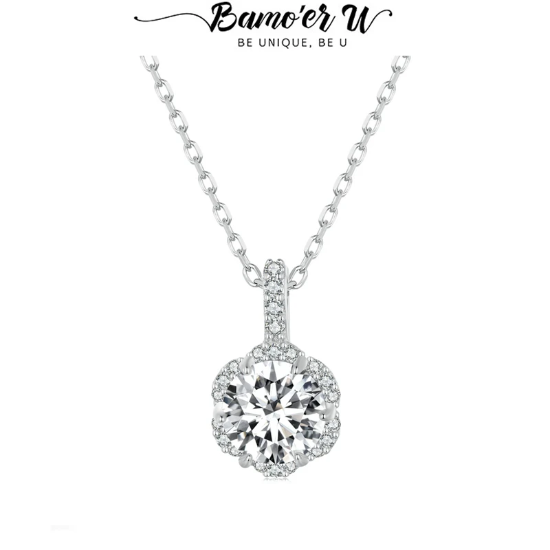 

Bamoer U 1CT Moissanite Necklace 925 Sterling Silver Unique Zircon Decorative Design Necklace Women Fine Jewelry D Color VVS1 EX