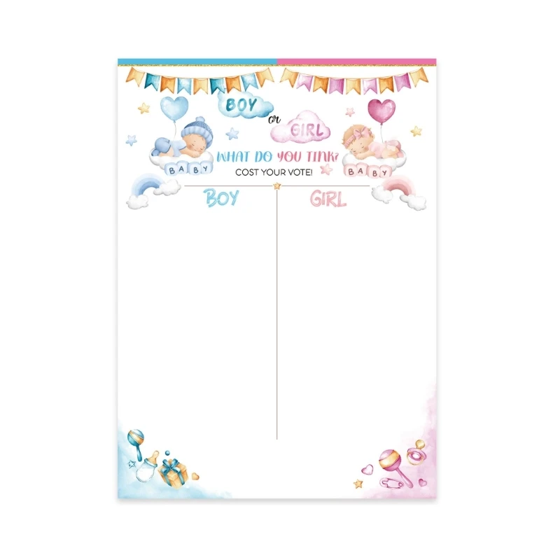 Gender Reveal Party Poster Games 36 Blue and Pink Feeding Bottle Voting Stickers