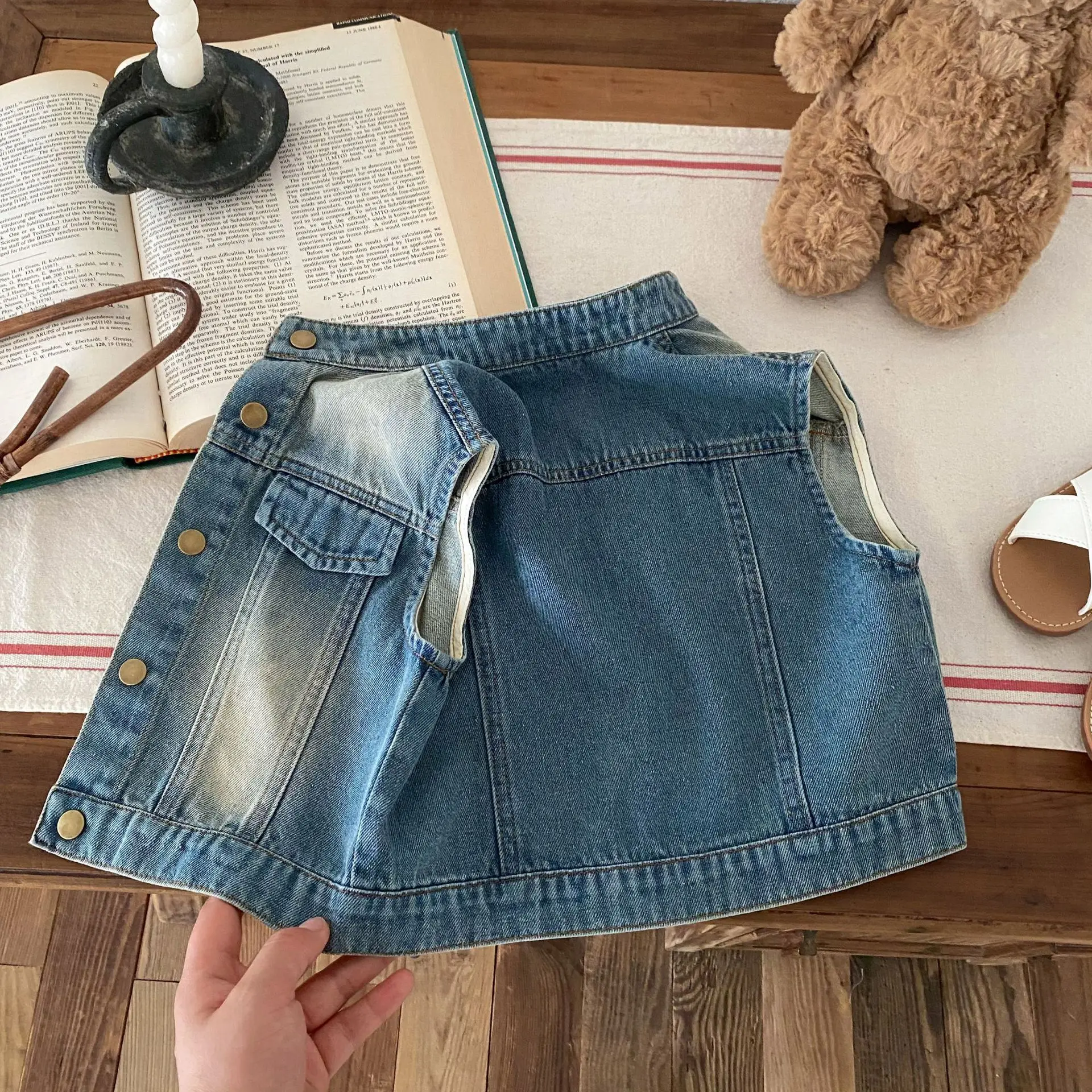 2024 Autumn New 1-8 Year Old Korean Version of Boys and Girls Versatile Vest Denim Cardigan Jacket Fashion Casual