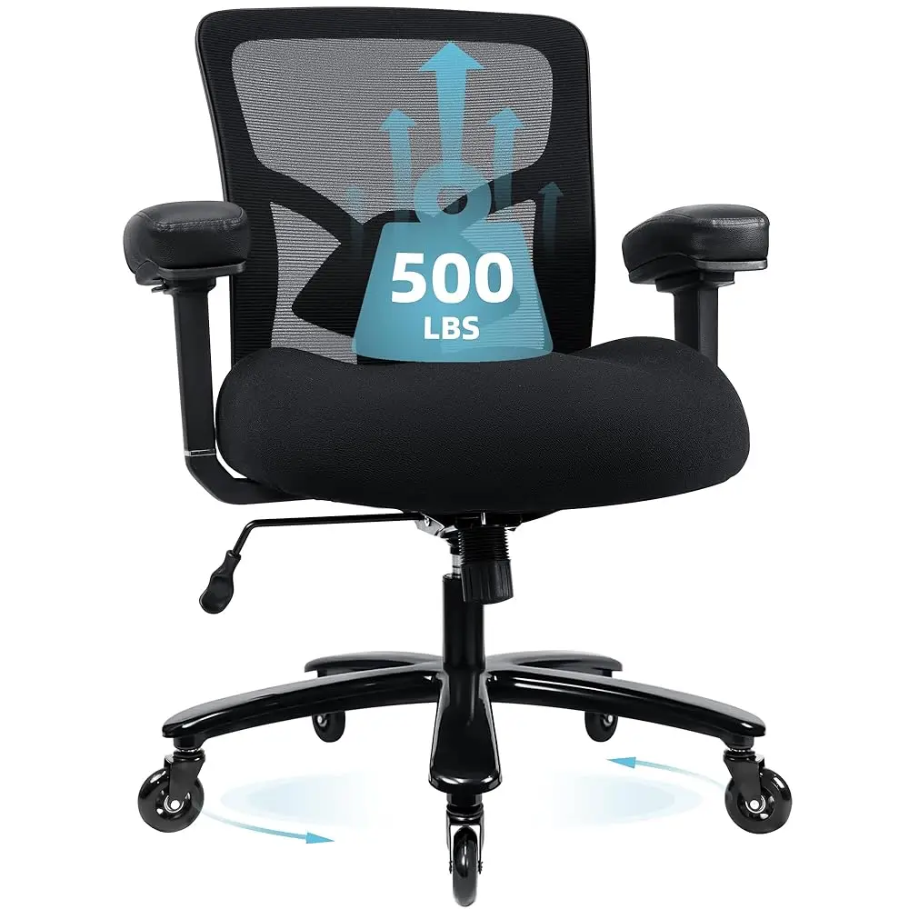 

Big And Tall Office Chair 500Lbs - Ergonomic Mesh Desk Chair, Heavy Duty Computer Chair-Wide Thi Seat Cushion, Adjustable