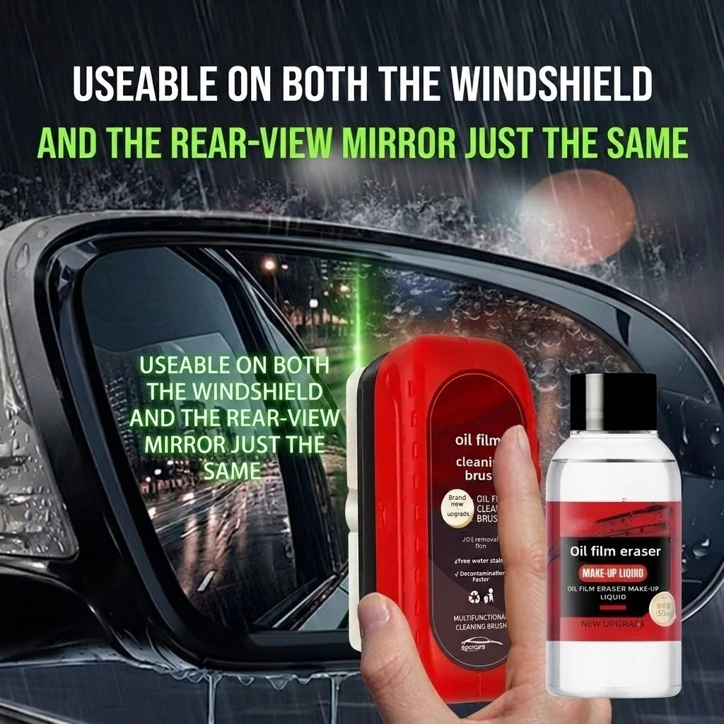 Simple One-Step Windshield Cleaning: Deep Action Oil Film Eraser, Swiftly Removes Car Window Grease, Dirt, Rain Spots, Stains