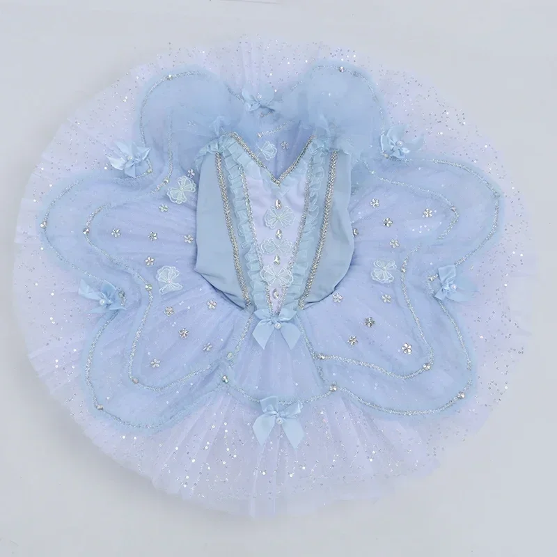 2023 الأزرق بحيرة البجع الباليه توتو تنورة المهنية ملابس رقص البطن الأزرق المخملية القمم الفتيات فستان راقصة الباليه الاطفال الكبار