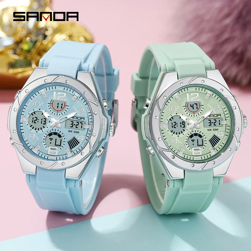 SANDA Fashion Sports Women Watches Waterproof LED Digital Female Watch Student Wristwatches For Women Clock Relogio Feminino