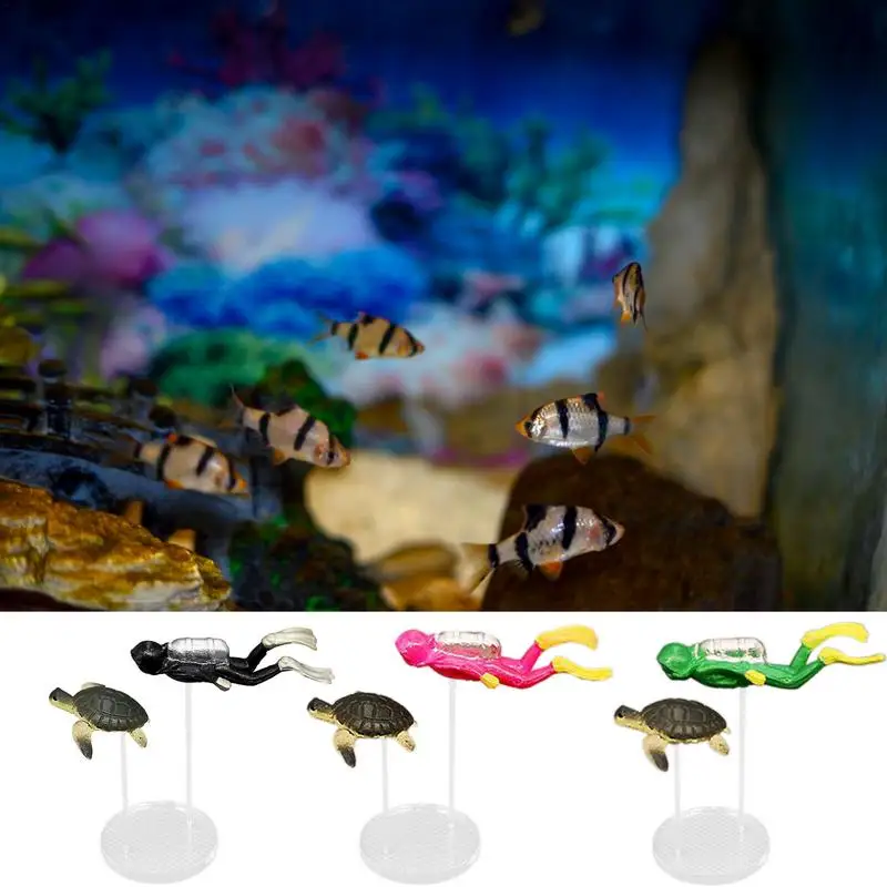 Turtle Aquarium Decor Aquarium Resin Turtle Diver Set Decoration Action Figure Decoration For Aquarium Fish Tank Sea-themed Cake