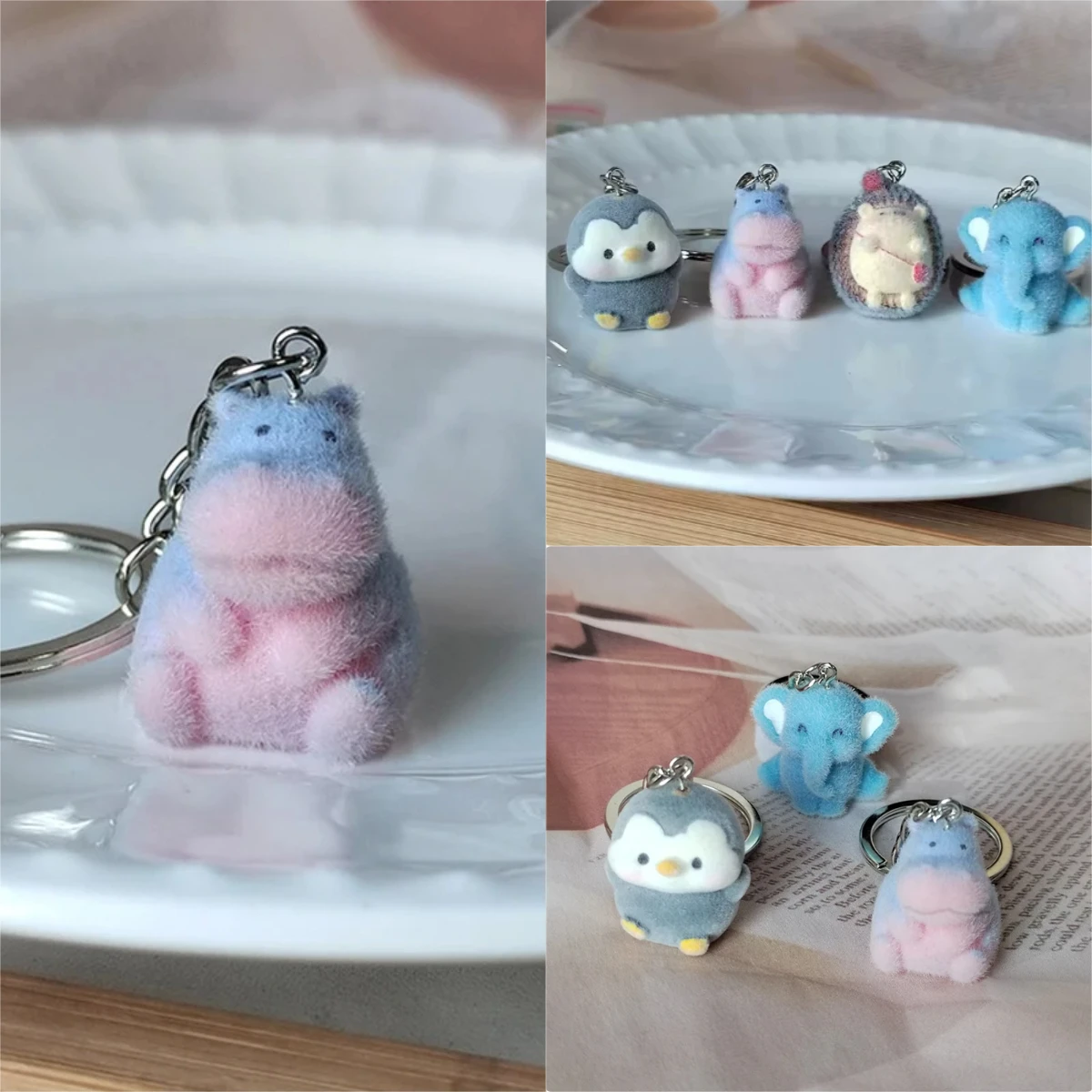 يتدفقون لطيف فرس النهر الفيل القنفذ سلاسل المفاتيح لصديق هدية الراتنج الكرتون جميل رقيق البطريق الحيوان حقيبة للحيوانات الأليفة صندوق حلقة رئيسية #2