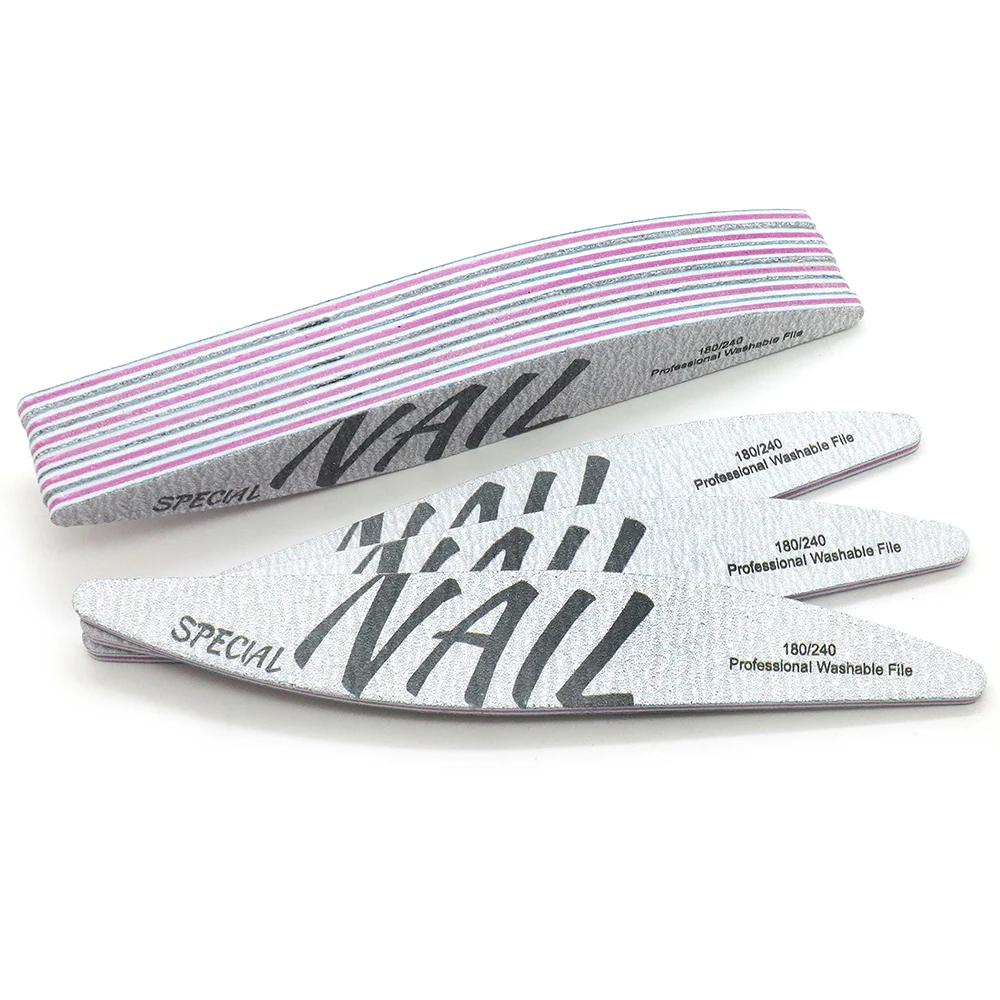 2/5/10Pcs Grey Sandpaper Nails File 180/240 Grit Professional Washable File Willow Leaf Shape Manicure File Set Nail Accessories