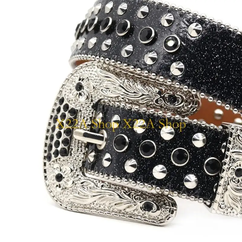 Unique Hot Girl Waistband Western Gothic Rivets Glittered Belt Rhinestones for Jeans