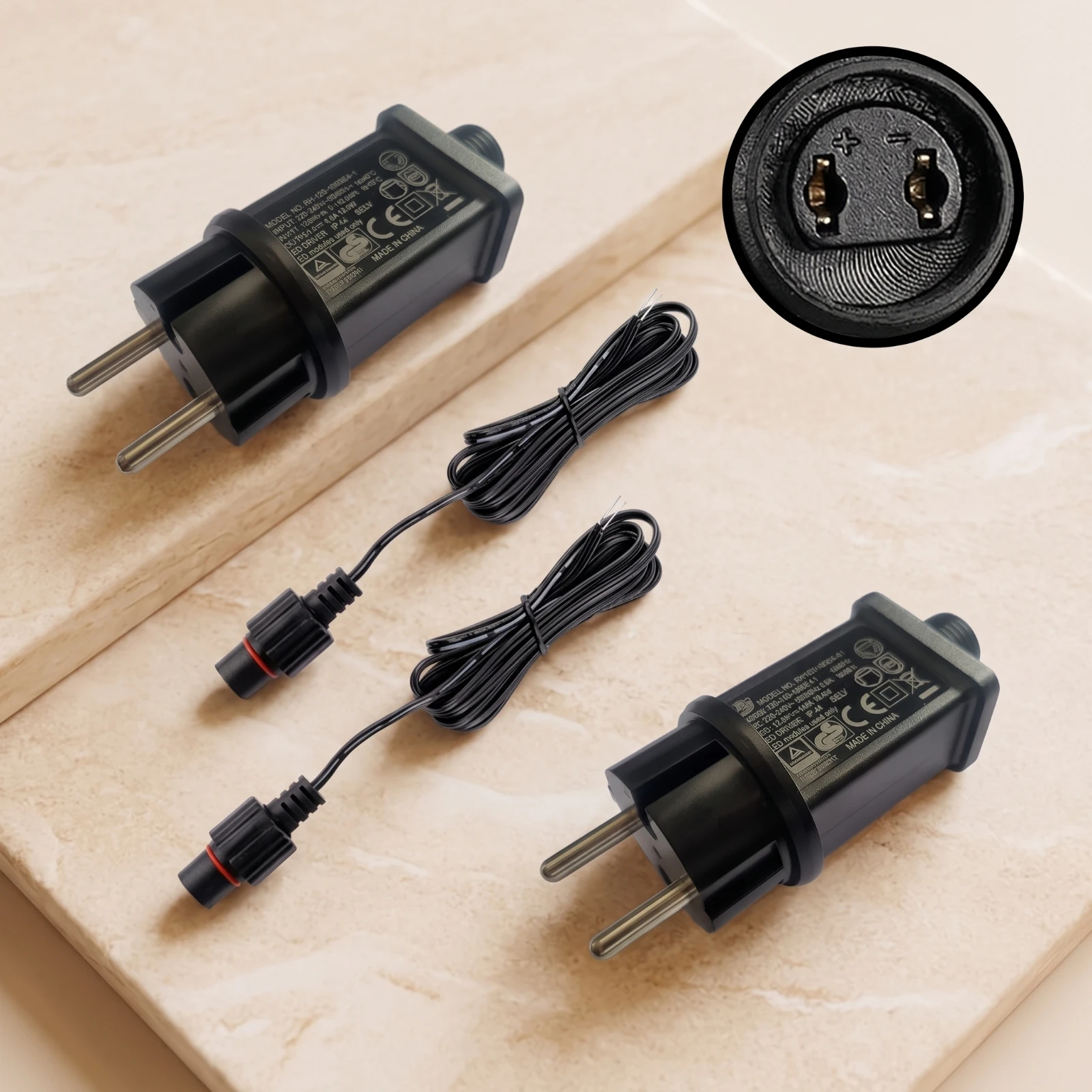 2 Pieces Power Adapter with Extension Cable Low Voltage LED Power Adapter LED Transformer Safe Efficient for Holiday Displays