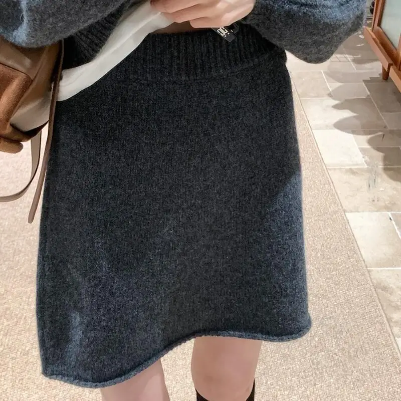 Style coréen taille haute a-ligne jupe femmes tricoté laine jupe minceur automne hiver femme nouveauté mince jupe courte