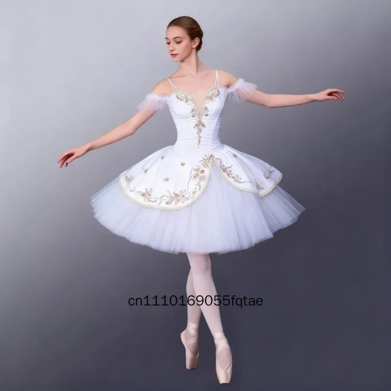 Professional White Long Ballet Tutu Dress Custom Made For Female Stage Performance Competition Dance Wear
