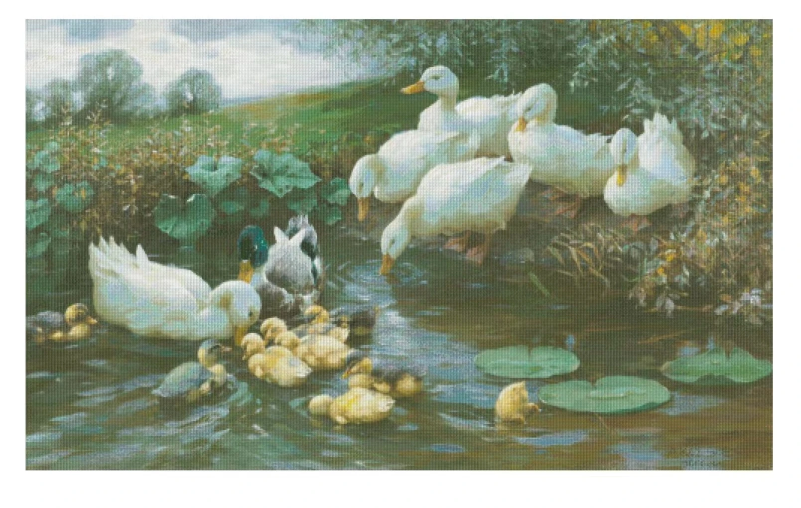 

Family of Ducks at the Water 16CT 14CT Unprinted Top Quality Cross Stitch Kits Embroidery Art DIY Handmade Needlework Home Decor