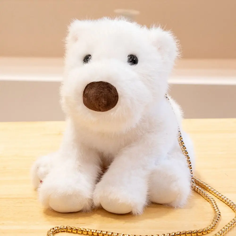 Lovely Lying West Highland Plush Toy with Chain Real Life Simulation Akita Dog Fluffy Husky Stuffed Puppy Doll Birthday Gift