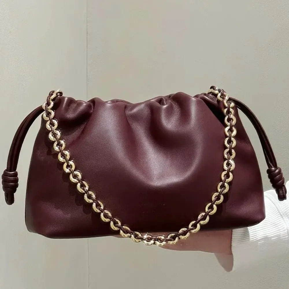 

12A mirror quality designer bag burgundy genuine leather shoulder bags women chain wallet strawing bags pockets purse small shop