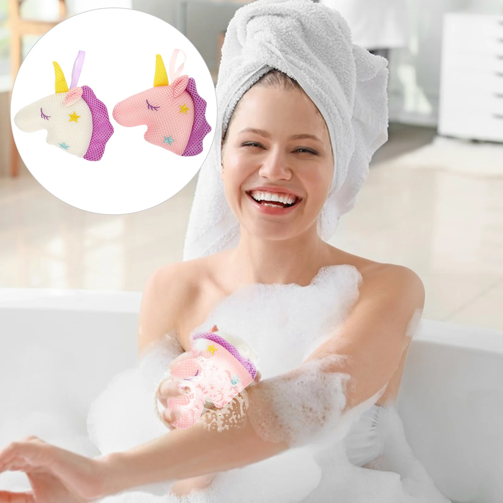 

2 Pcs Unicorn Bath Bathing Sponge African Net Body Exfoliator Shower Loofahs Scrubber Brush Mesh Ball Cartoon