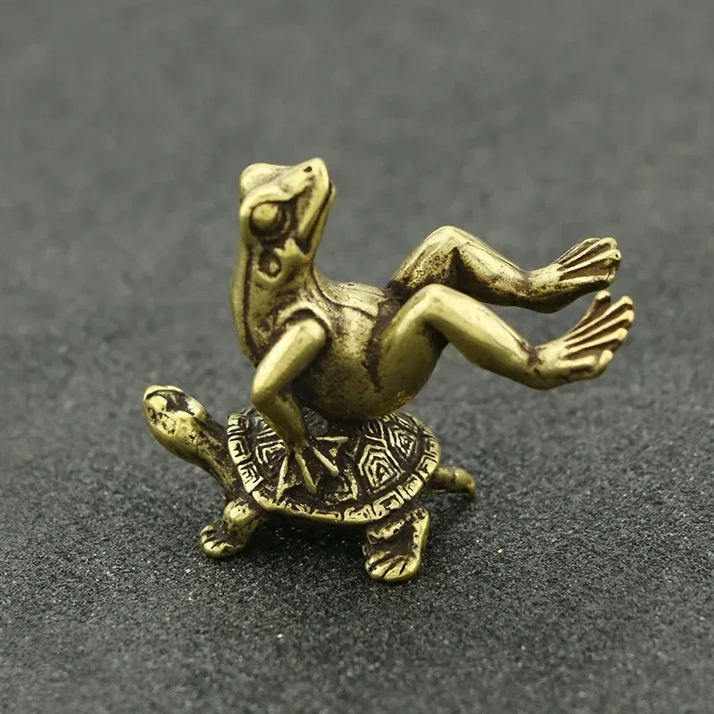 1pc Antique Play Brass Tortoise Frog Miniature Statue Decoration Desk Decoration Home Decoration Bronze Sculpture