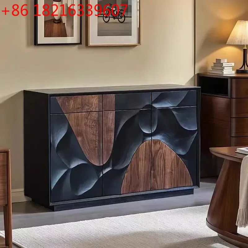 Medieval Style Dining Side Cabinet Modern Simple Living Room Wall Storage Retro Relief Home High End Entrance Console