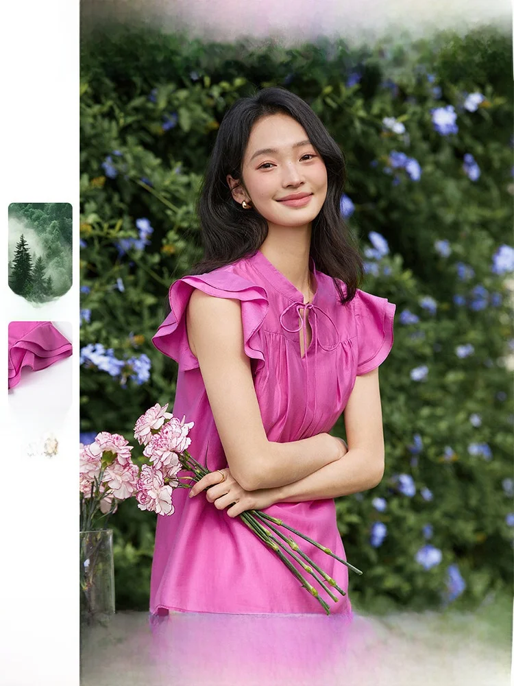 

Lace Shirt Women's Summer New Commute Lily Sleeve Stand Collar Top Elegant Style Casual Fashion Straight Tube Polyester Blend