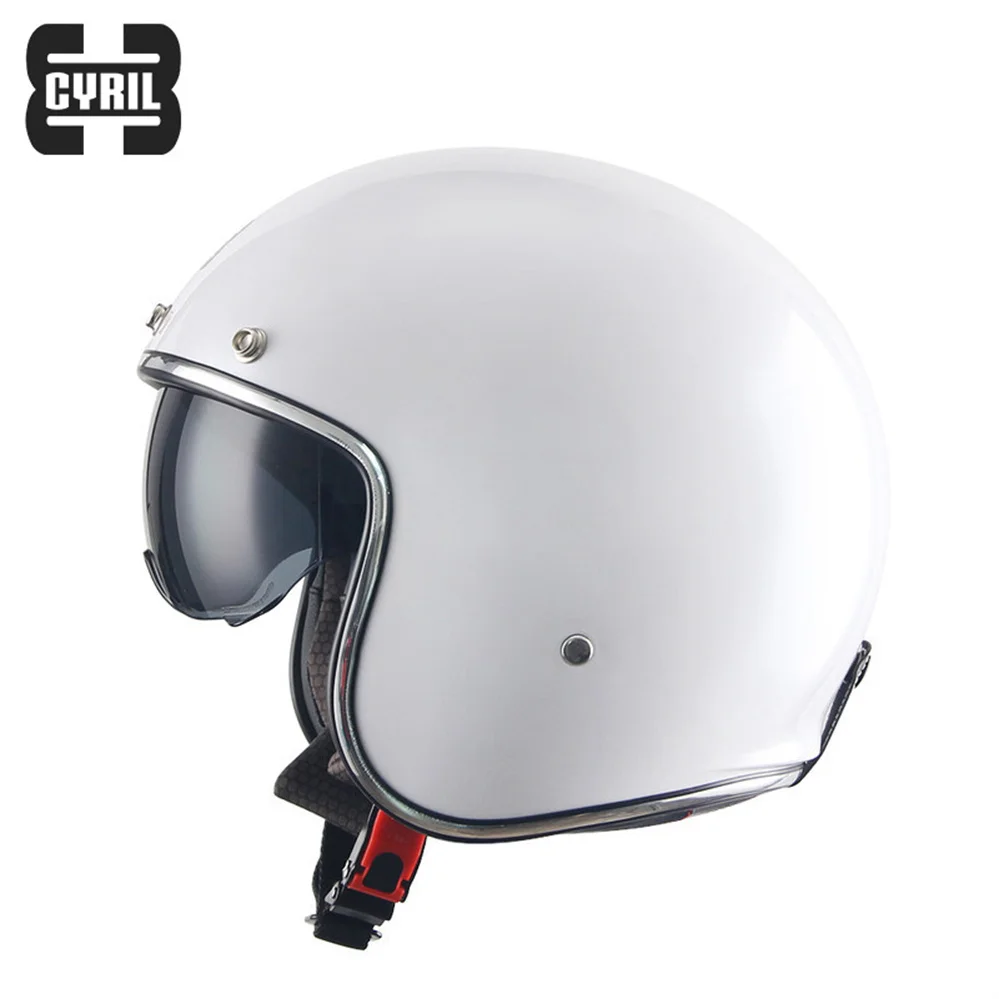 CYRIL Classic Open Face Motorcycle Helmet With Inner Visor Lens Cafe Racer Vintage Retro Scooter Motorbike Riding DOT Approved