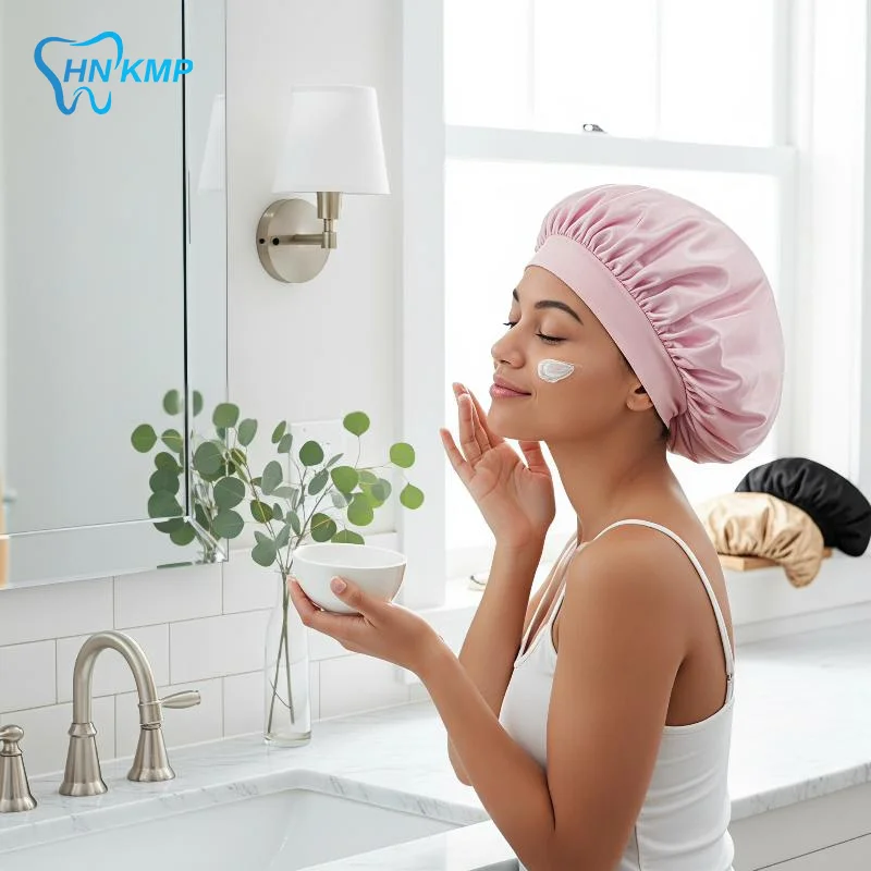 Soft Satin Sleep Cap Multi‑Color Wide Elastic Band Anti‑Frizz  Night Sleep Hat For Curly Hair Overnight Hair Care