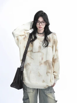 2000s Gothic Print Loose Casual American Vintage Long Sleeve Pullover Sweaters Y2k Korean Fashion O Neck Subculture Jumpers Chic 3
