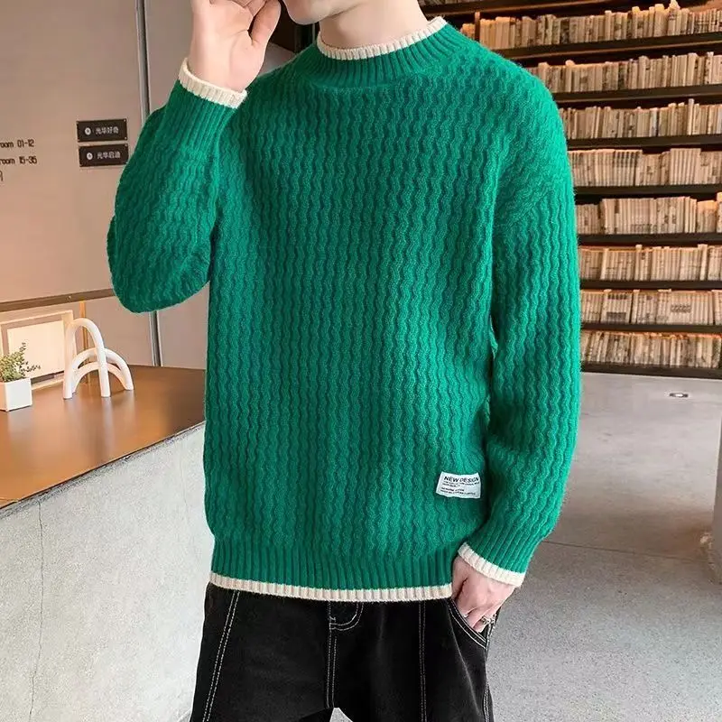 Blue Crewneck Knit Sweater Male Pink Round Collar Men\'s Clothing Black Pullovers Business Long Sleeve 100% Ugly Sale Fun X Mode