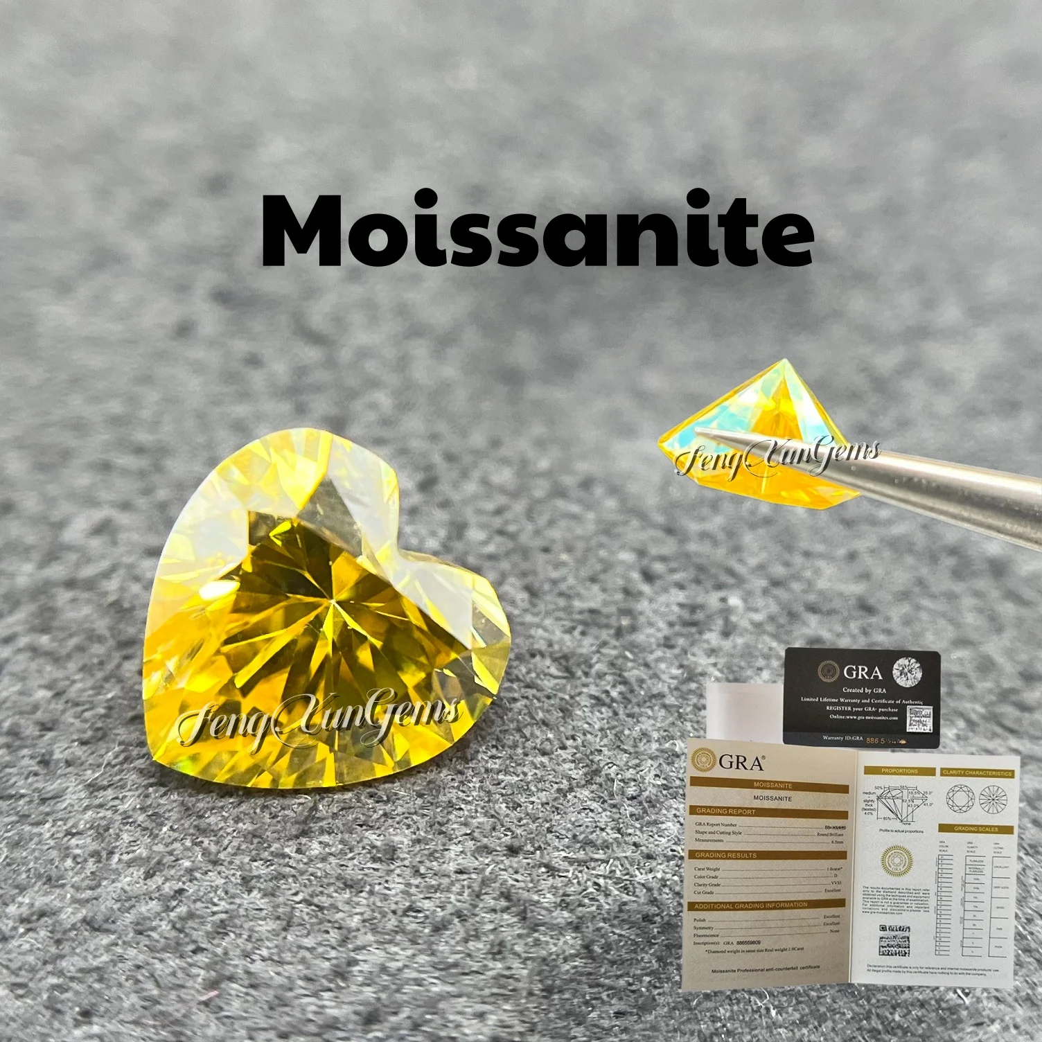 

Yellow Heart Shape Loose Moissanite Diamonds Pass Diamond Test with GRA Certificate vvs1 Clarity for Jewelry Making