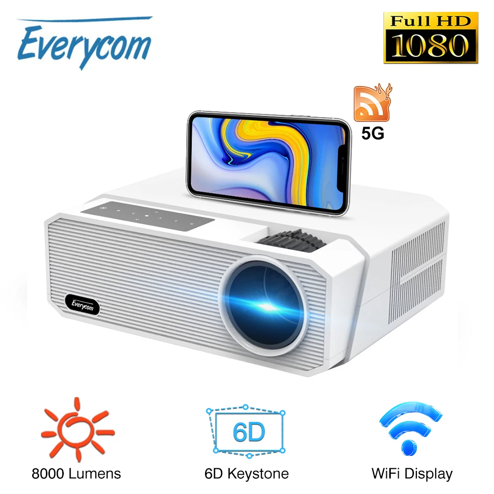 Everycom HQ9 LED 1080P 4K Projector 2022 highest Brightness 8000 Lumens FHD Android 10.0 5G WIFI Home Theater Smart Phone Beamer