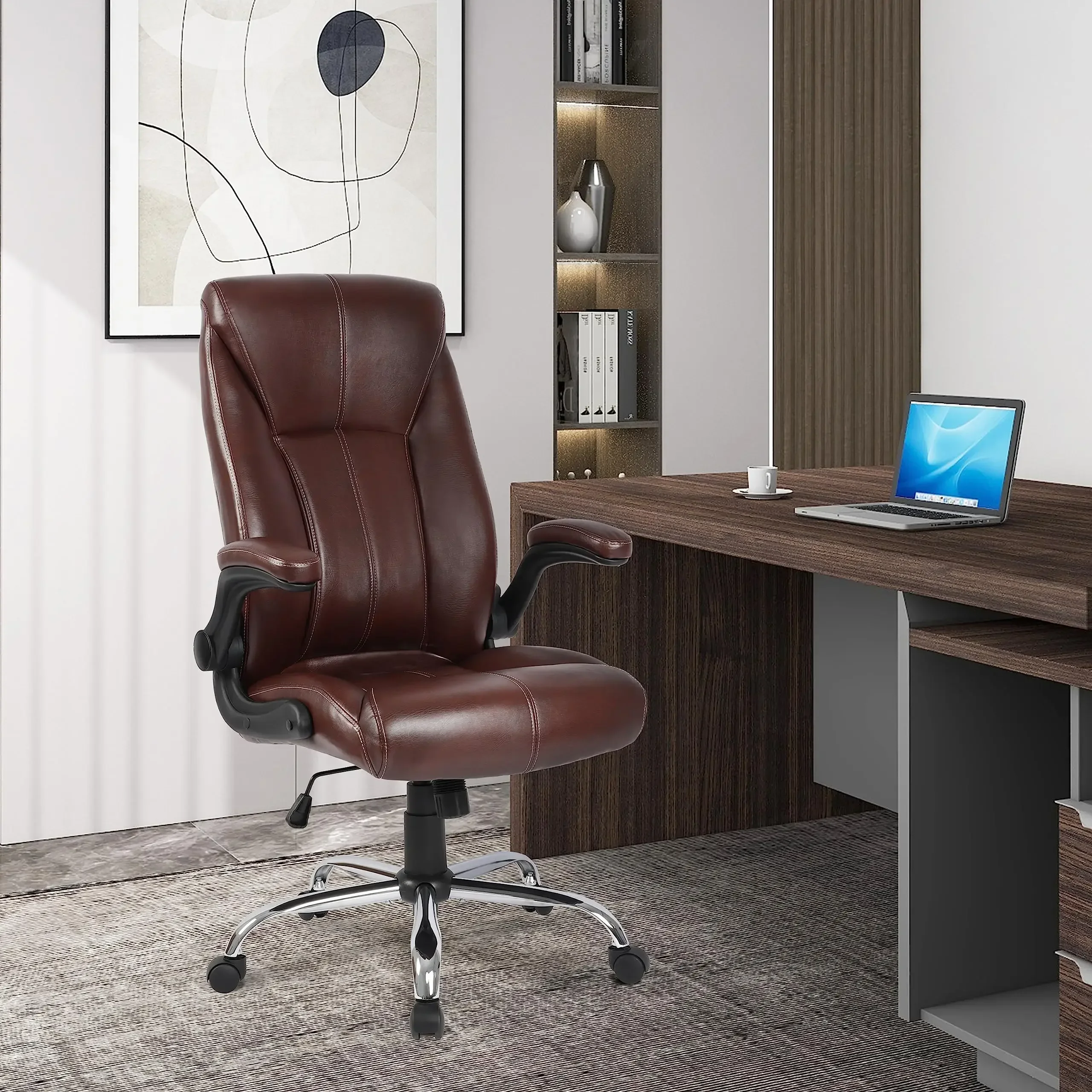 

Big and Tall Office Chair for Heavy People 400lb, Executive Desk Computer Chair Adjustable Flip-up Armrests, PU Leather Swivel T