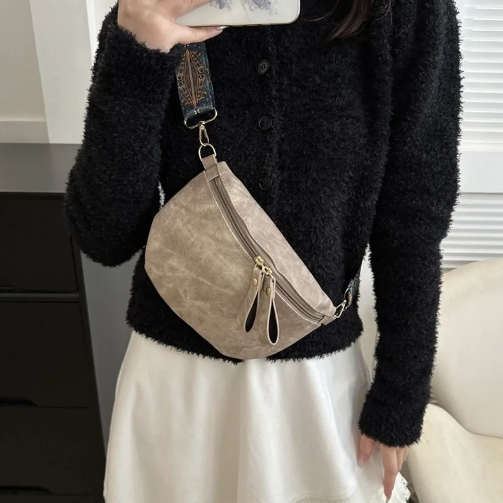

Simple Dumpling Shape PU Leather Waist Bag Korean Style Zipper Chest Bag Coin Purse Large Capacity Women Crossbody Bag Shopping