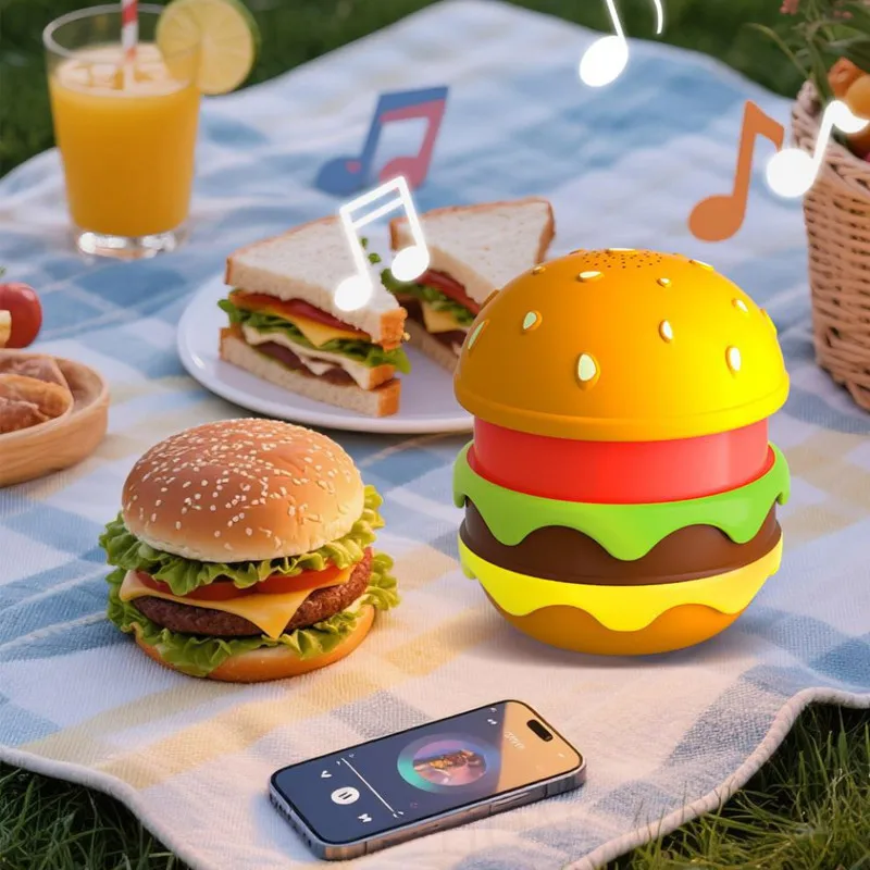 Ai Smart Musicbox غرفة نوم الطفل الأبيض الضوضاء الجدول مصباح LED ضوء الليل شكل همبرغر الإبداعية سمّاعات بلوتوث ضوء السمعات #5